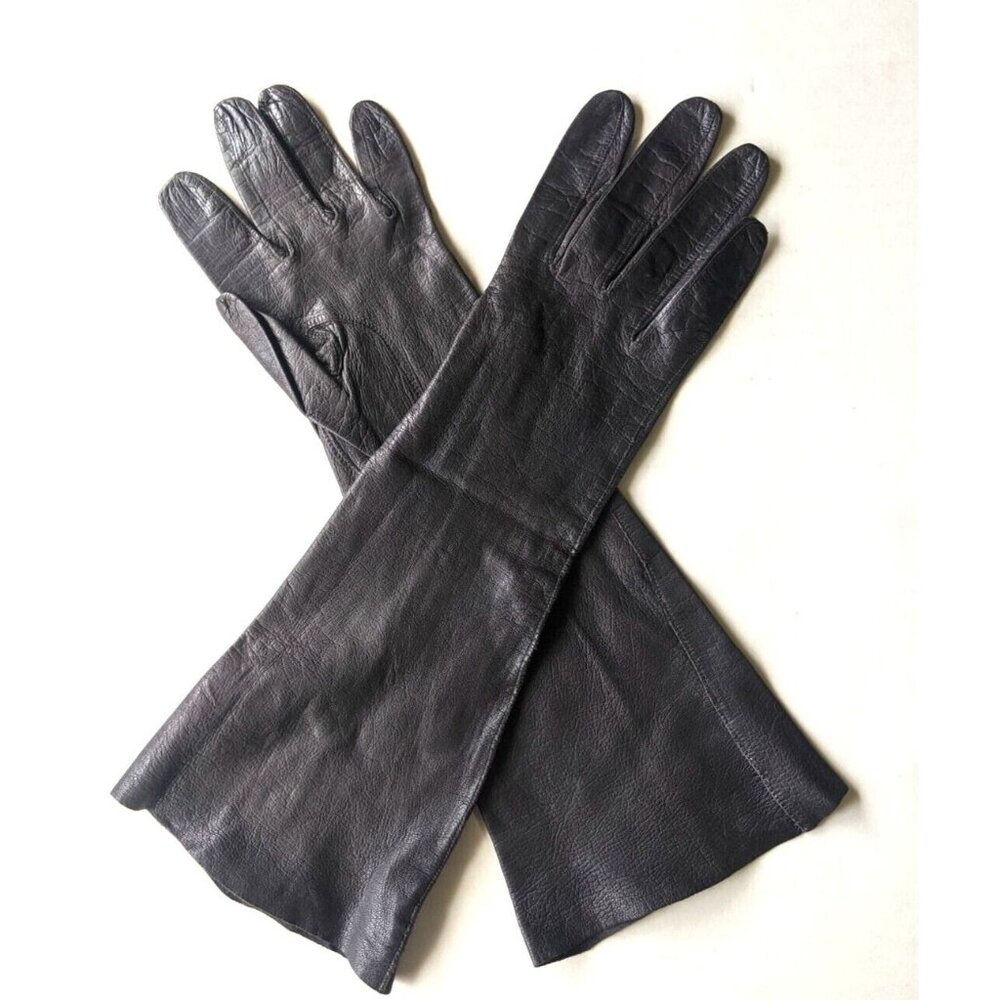 Viola Weinberger Formal Gloves Brown Kidskin Leather Women Med Vtg 14.5" Long
